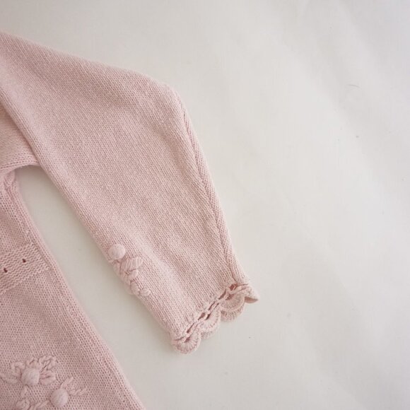 Vintage Exclusive Imports Pink Knit Embroidered Floral Pom Pom Crew Sweater M - Picture 5 of 12